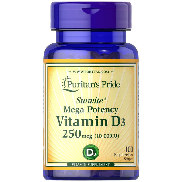 Puritan's Pride Sunvite® Mega-Potency Vitamin D3 10000IU - 100 softgels