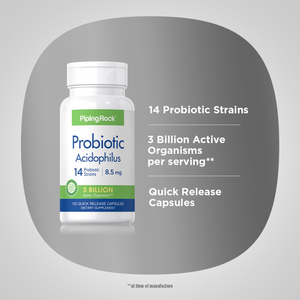 Piping Rock Probiotic Acidophilus 14 Strains 3 Billion Organisms - 120 Quick Release Capsules