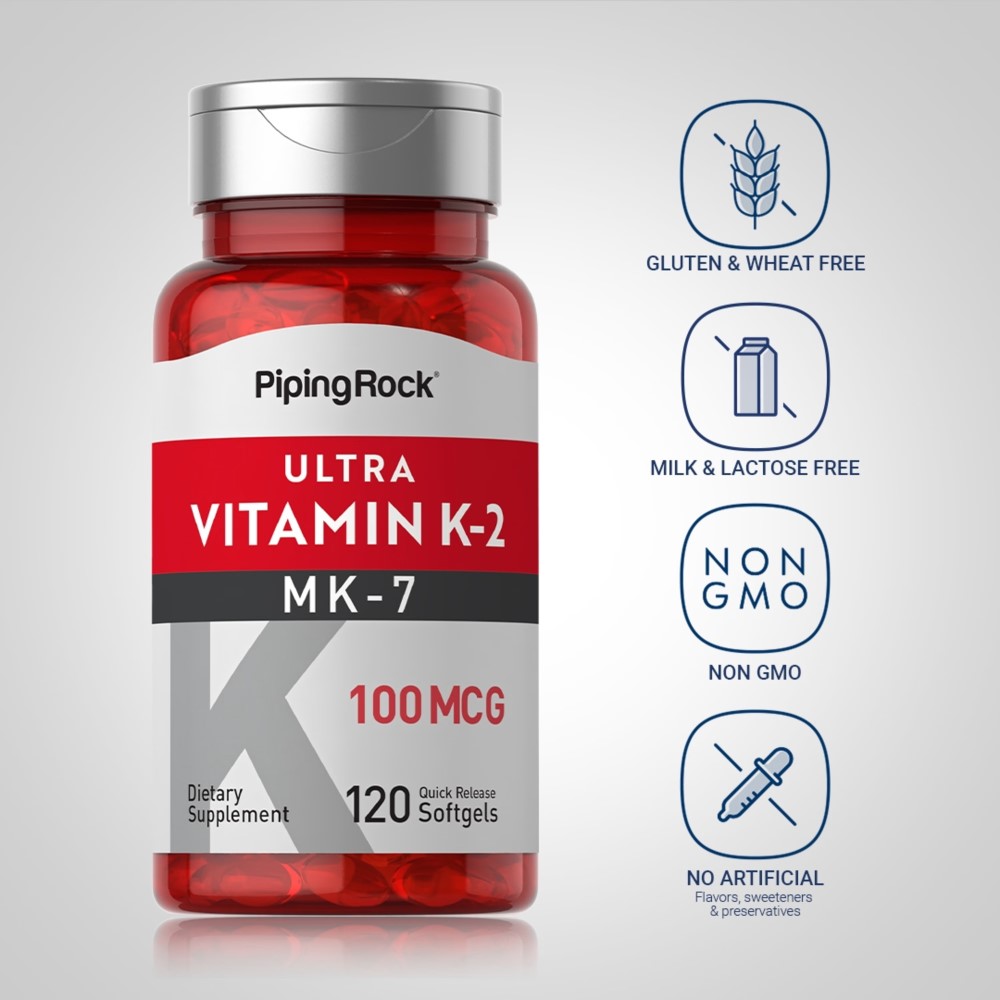 Piping Rock Ultra K-2 with MK-7 100mcg - 120 Quick Release Softgels