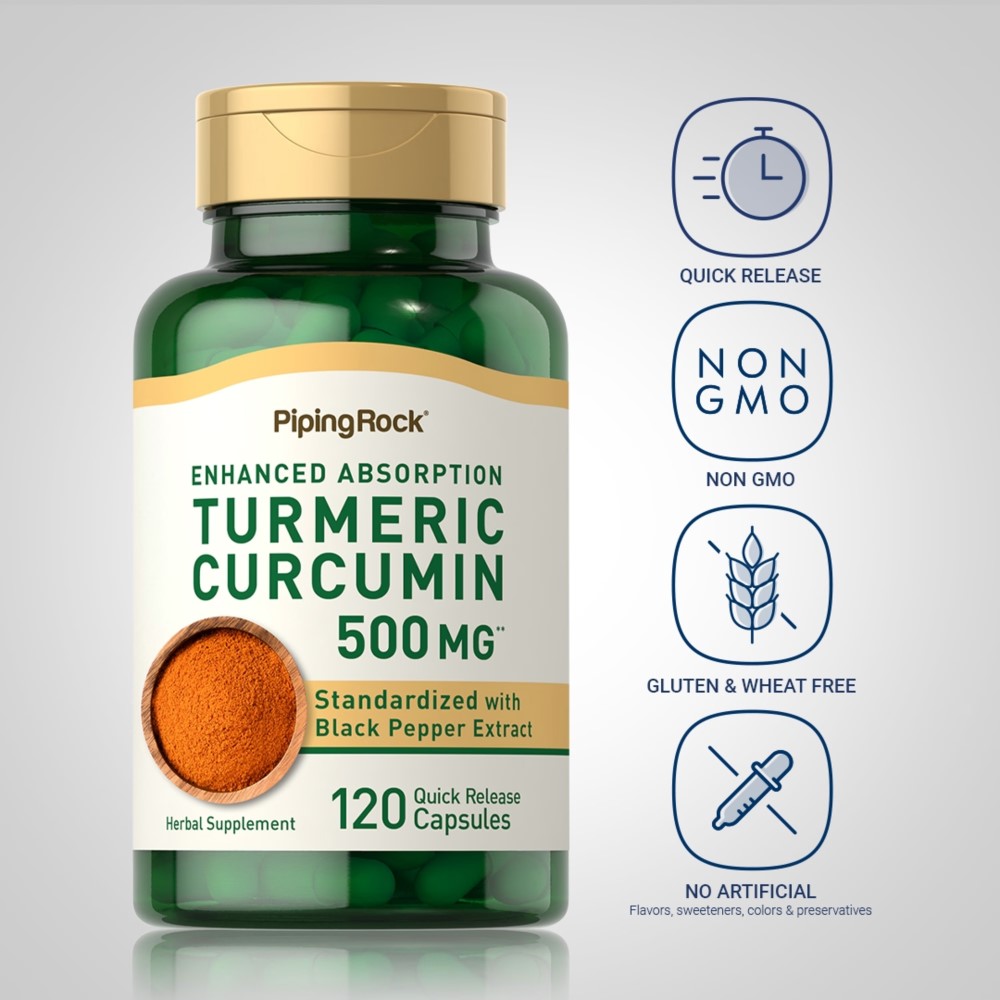 Piping Rock Standardized Turmeric Curcumin 500mg - 120 Quick Release Capsules