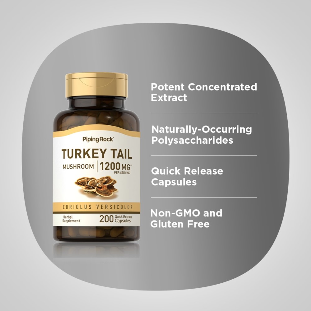 Piping Rock Turkey Tail Mushroom 1200mg - 200 Quick Release Capsules