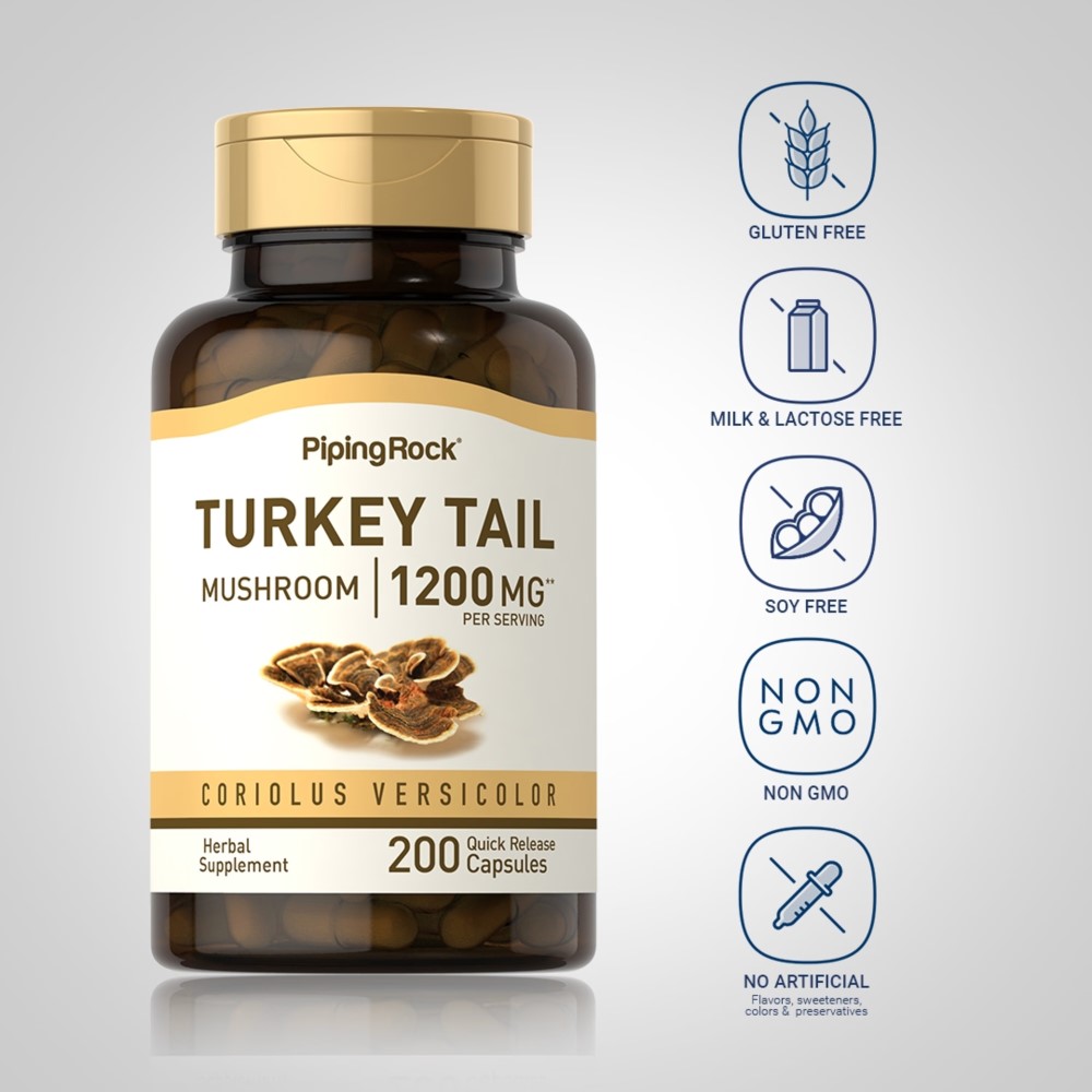 Piping Rock Turkey Tail Mushroom 1200mg - 200 Quick Release Capsules